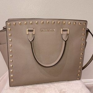 Michael Kors Beige Hamilton Gold Studded Bag